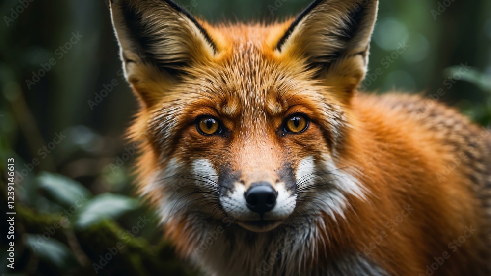 Fototapeta premium closeup of a fox on a rainforest background