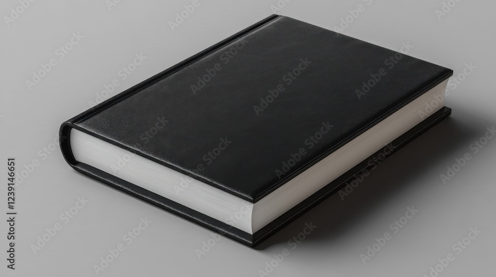 Closed black hardcover book on gray surface with white pages Closed black hardcover book on gray surface with white pages
