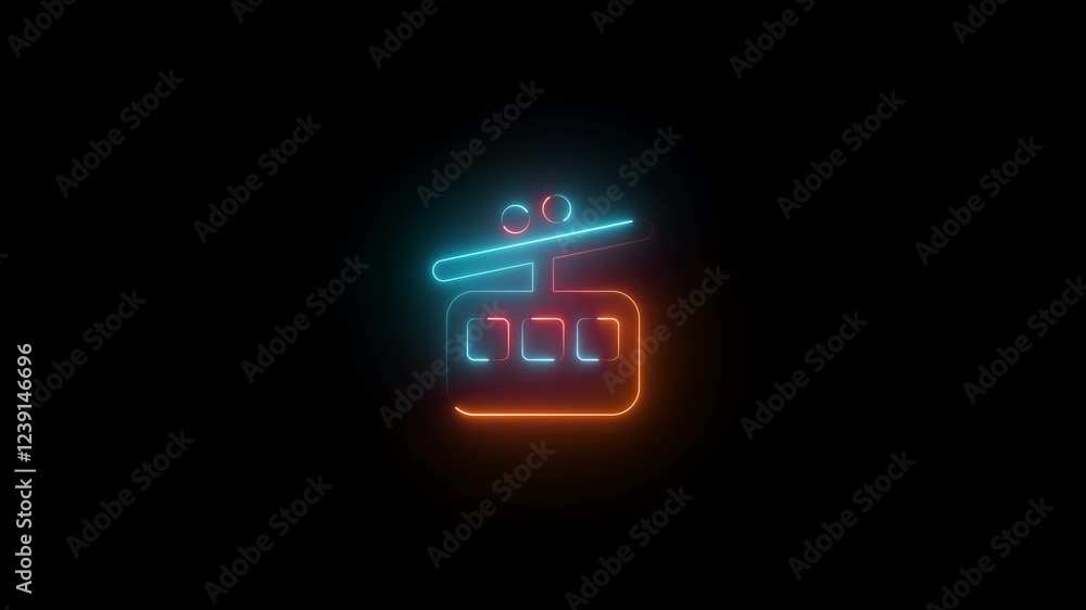 Cable car symbol icon animation neon glow on black background Cable car symbol icon animation neon glow on black background
