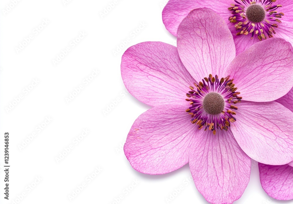 Pink Blossom Flower Close-Up on White Background With Detail Pink Blossom Flower Close-Up on White Background With Detail