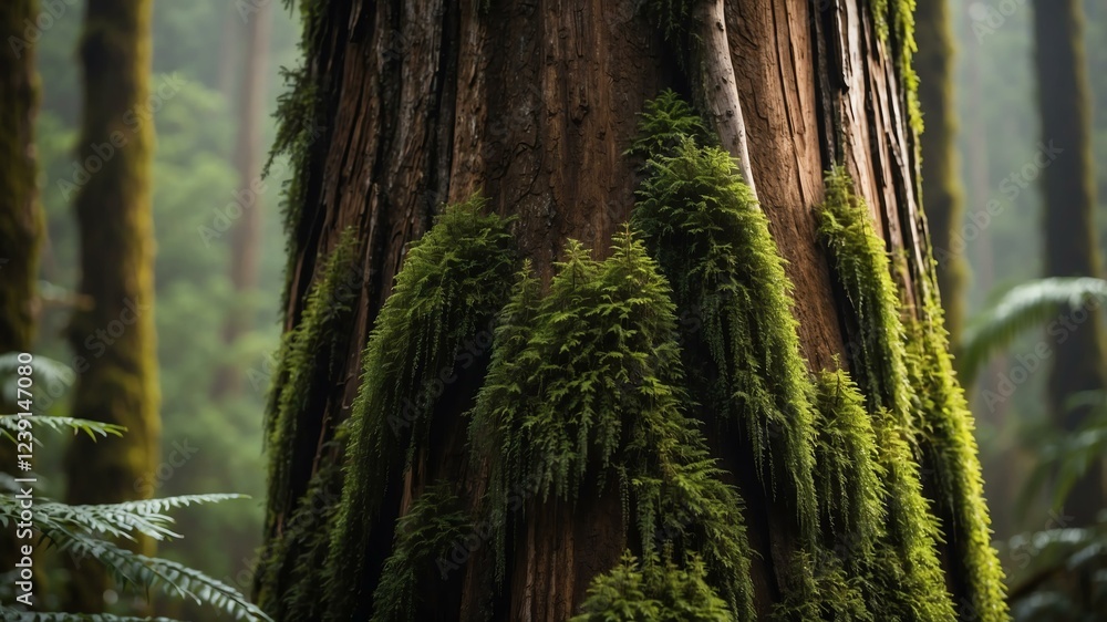 closeup of a cedar tree on a rainforest background closeup of a cedar tree on a rainforest background