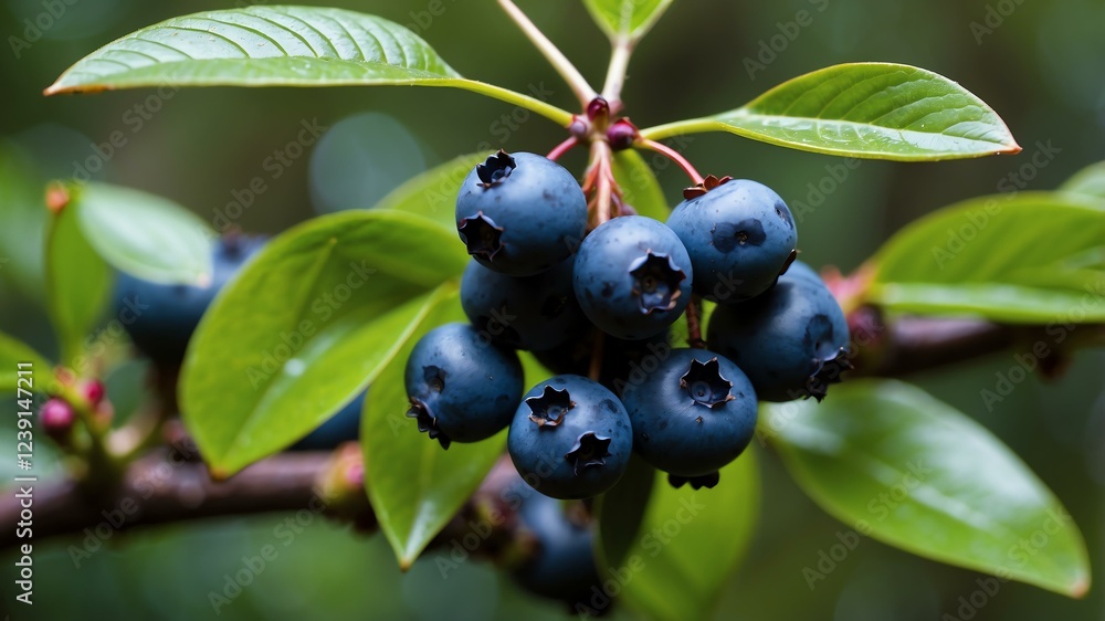 closeup of a blueberry bush on a rainforest background closeup of a blueberry bush on a rainforest background