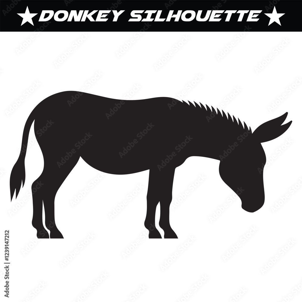 Black and white donkey silhouette vector illustration. Black and white donkey silhouette vector illustration.