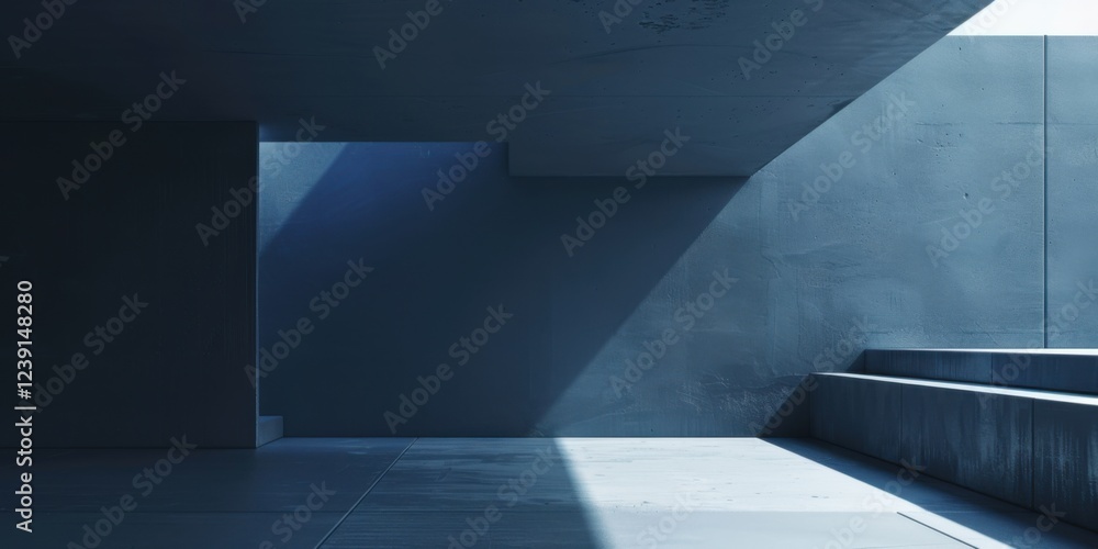 Obraz premium A minimalist composition with a deep midnight blue background, Angular shapes and stark contrasts, Contemporary minimalist style