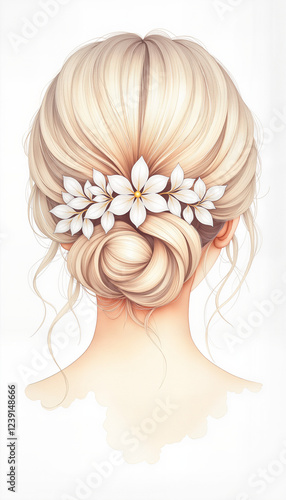 Elegant bridal hairstyle with floral accents, wedding elegance
