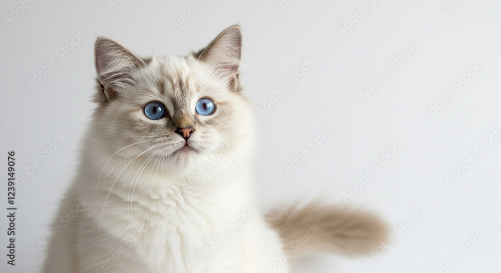 Fototapeta premium Adorable Ragdoll Kitten Blue Eyes Fluffy Fur Pet Cat