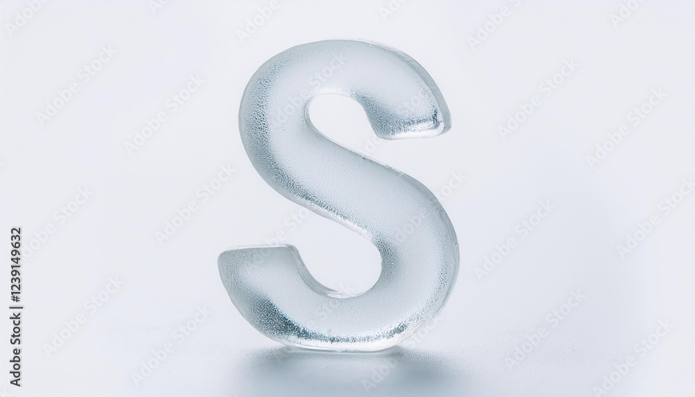 Letter S made of ice standing isolated on white backdrop. Alphabet symbol. Letter S made of ice standing isolated on white backdrop. Alphabet symbol.