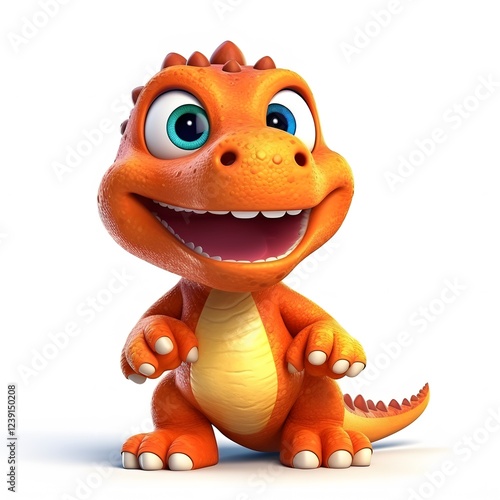 Happy cartoon dinosaur, studio shot, white background, children's book illustration