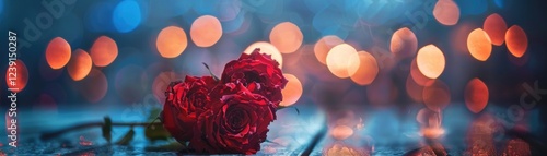 Red Roses Heart Shape With Abstract Defocused Lights - Valentines Day Card. MZ