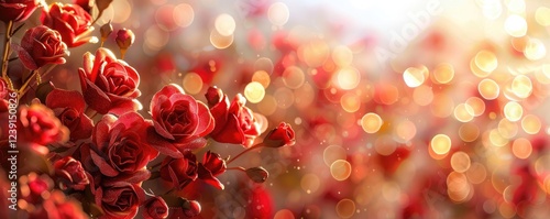 Red Roses Heart Shape With Abstract Defocused Lights - Valentines Day Card. MZ