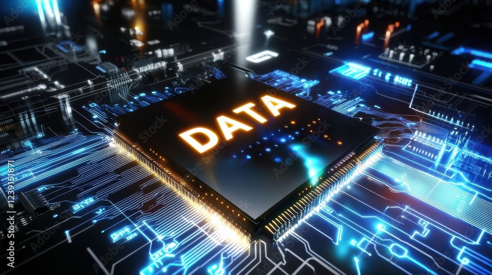 Obraz premium Futuristic microchip with glowing 