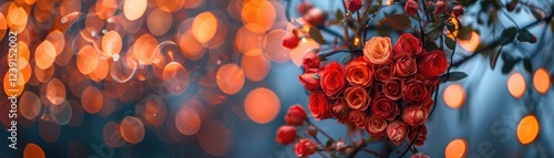 Red Roses Heart Shape With Abstract Defocused Lights - Valentines Day Card. MZ