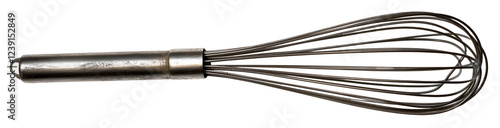 Whisk or egg beater on transparent background. Top view, clipping path.