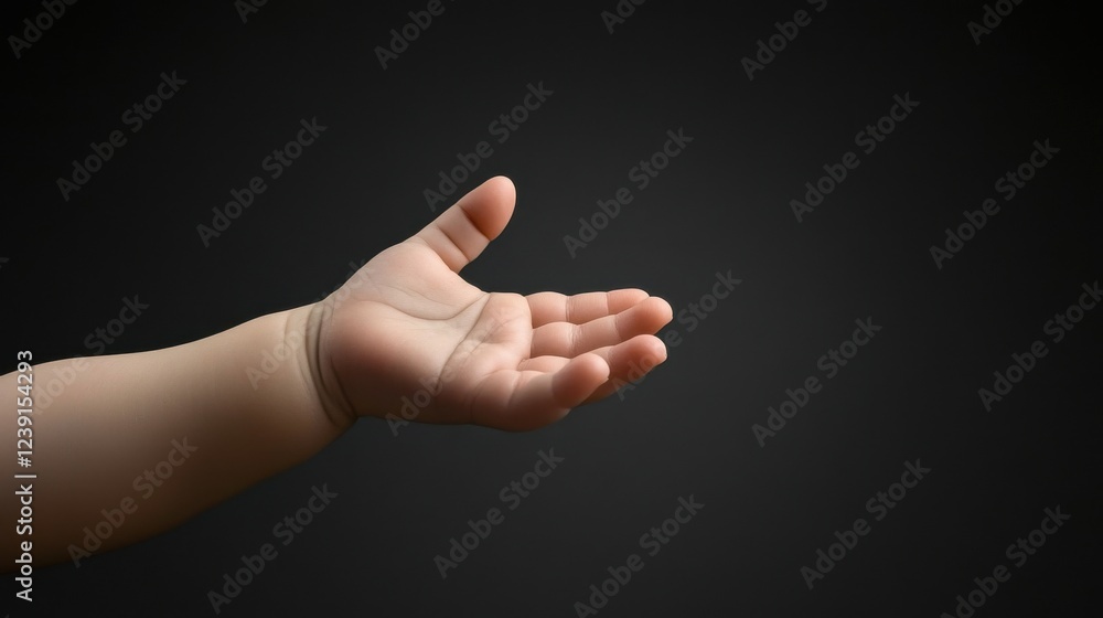 Open Palm of a Baby Hand Against a Dark Background Open Palm of a Baby Hand Against a Dark Background