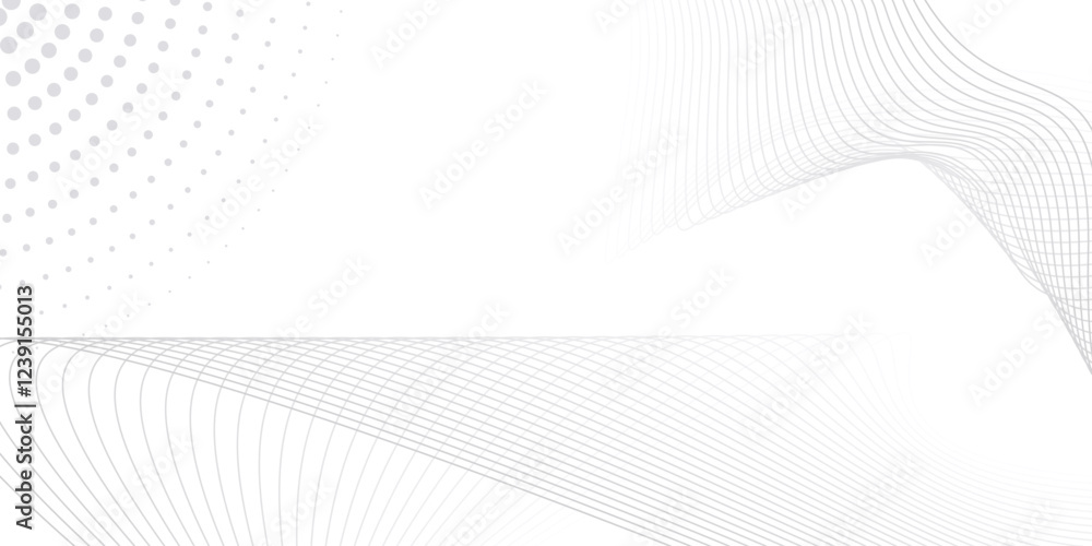 Gray and white abstract background with flowing wave line. Digital future technology concept.