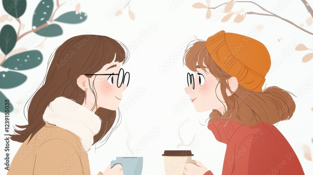 Heartfelt Conversation Between Two Close Friends Enjoying Warm Beverages in a Cozy Setting Heartfelt Conversation Between Two Close Friends Enjoying Warm Beverages in a Cozy Setting
