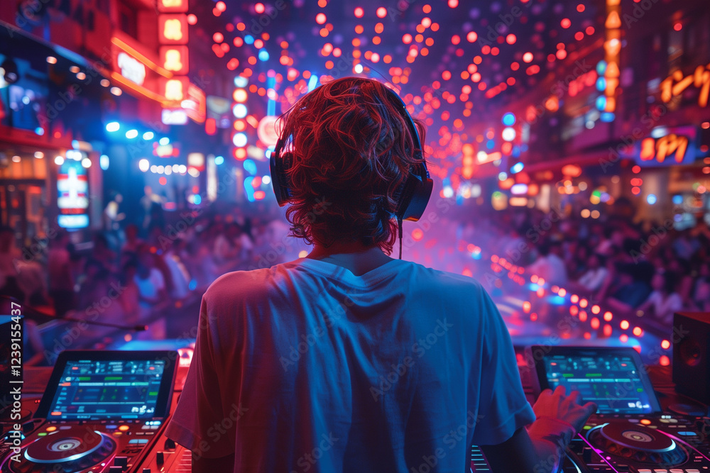 Obraz premium DJ plays on the best, famous CD players at nightclub during party.