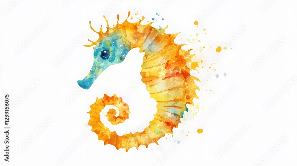 Fototapeta premium Watercolor Seahorse Artistic Marine Animal Illustration