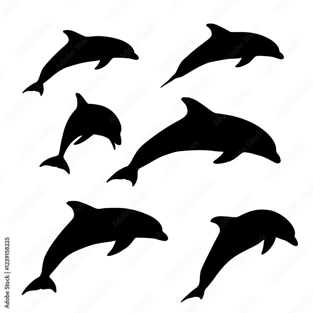 Fototapeta premium Dolphin Silhouette Vector Set - Illustration For Logos, Patterns, And Design Projects.