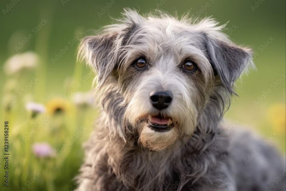Happy Grey Mixed Breed Dog: Close-up Portrait of Large Senior Dog Outdoors in Summer Happy Grey Mixed Breed Dog: Close-up Portrait of Large Senior Dog Outdoors in Summer