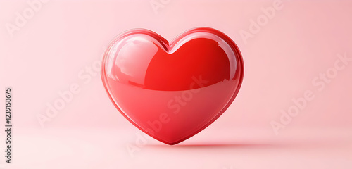 A vivid 3D red heart icon nestled within a speech bubble, isolated on a soft pink background, perfect for a Valentinea??s theme.