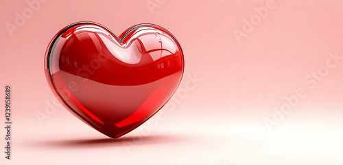 A vivid 3D red heart icon nestled within a speech bubble, isolated on a soft pink background, perfect for a Valentinea??s theme.