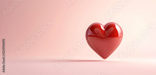 A vivid 3D red heart icon nestled within a speech bubble, isolated on a soft pink background, perfect for a Valentinea??s theme.