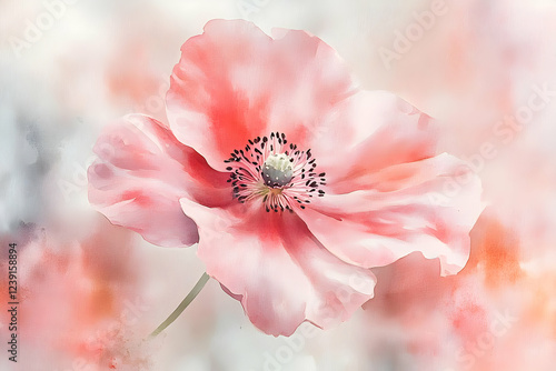 A watercolor illustration of a soft pink flower, symbolizing love and beauty, with delicate strokes and a light, airy style.