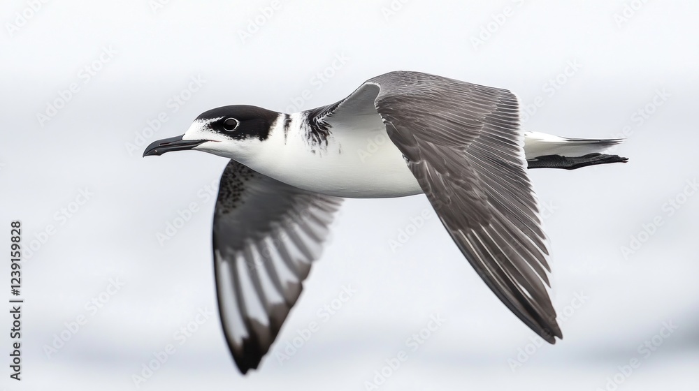 Fototapeta premium Black-faced shearwater in flight over ocean; wildlife, nature