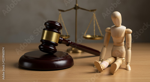 Injured Mannequin, Gavel, Scales of Justice:  Personal Injury Lawsuit Concept photo