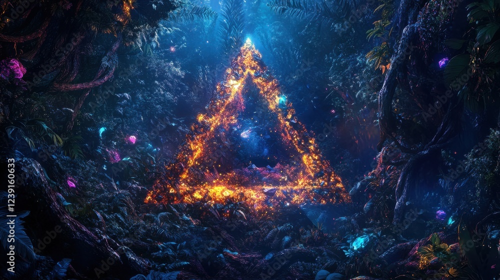 Obraz premium Fiery Triangle Shrine in a Bioluminescent Forest