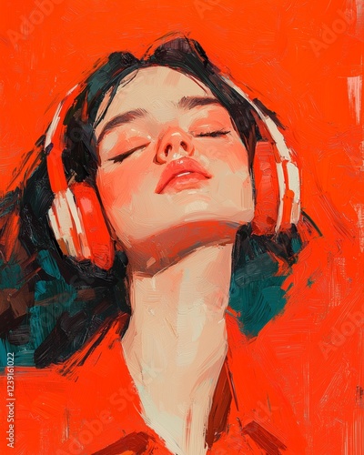 Stylish Woman Immersed in Music with Headphones