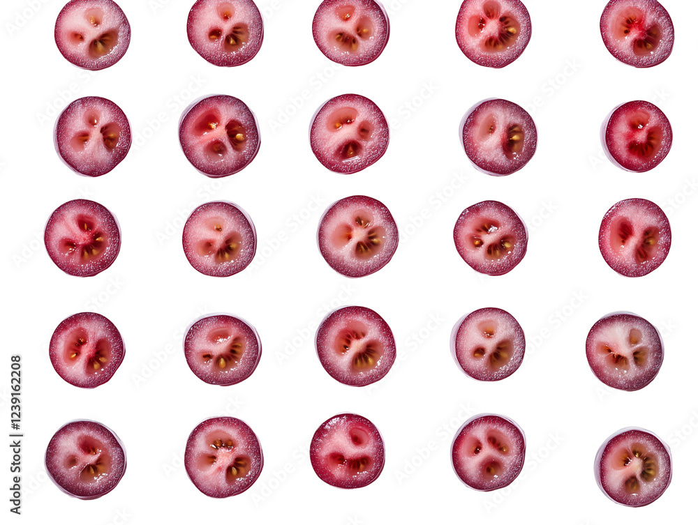Obraz premium Colorful translucent slices of fruit arranged in a repeating pattern. Evoking freshness, health and natural beauty, isolated on transparent background, PNG, cut out