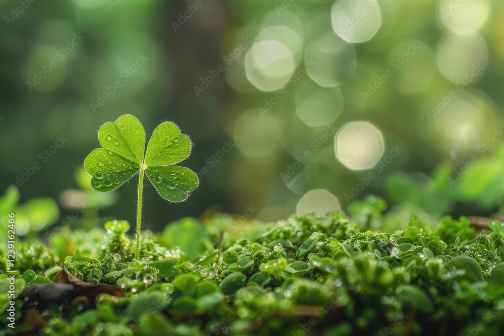 Four-leaf green clover for good luck on St. Patrick's Day, bright green background, holiday concept of spring, plant clover symbol. MZ Four-leaf green clover for good luck on St. Patrick's Day, bright green background, holiday concept of spring, plant clover symbol. MZ