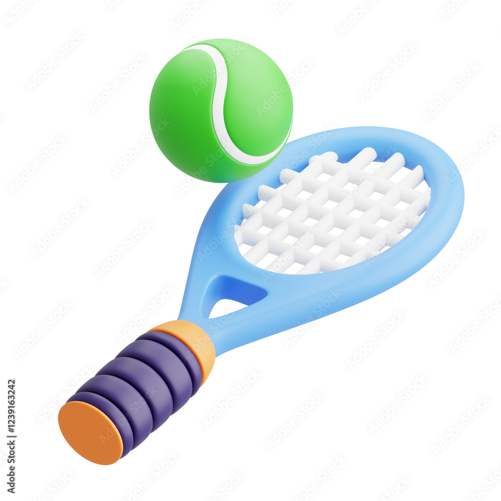 Tennis ball and racket 3D icon Tennis ball and racket 3D icon