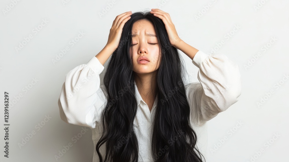 Young Woman With Long Hair Holding Her Head Young Woman With Long Hair Holding Her Head
