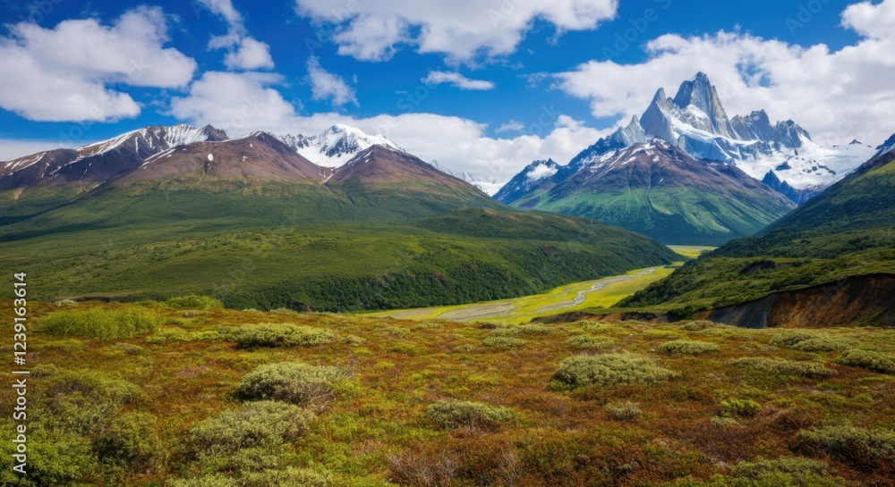Majestic mountains and lush valleys in Torres del Paine National Park Majestic mountains and lush valleys in Torres del Paine National Park