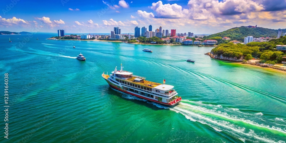 Obraz premium Pattaya Ferry to Koh Larn Island: Aerial View of Departure