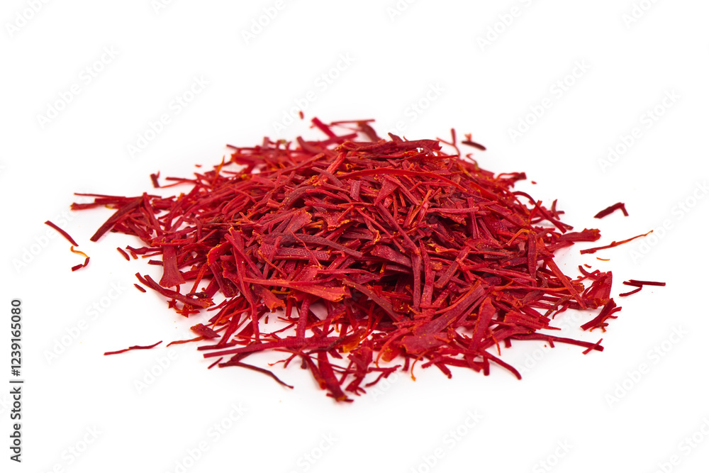 Naklejka premium High-Quality Saffron Threads Isolated on White Background