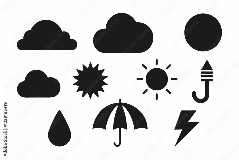 Weather and Nature Icons Collection, Weather silhouette vector illustration Weather and Nature Icons Collection, Weather silhouette vector illustration