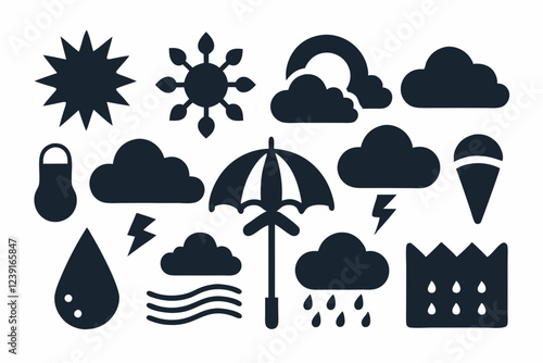 Weather and Nature Icons Collection, Weather silhouette vector illustration 