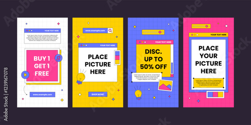 Abstract Colorful UI Style Background. Trendy geometric template for social media post or advertisement. Sale banner template design, Super sale special offer set.