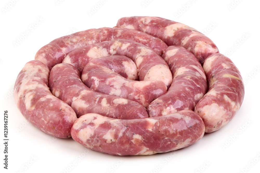 Raw Chopped Meat Sausages Isolated on White Background. Raw Chopped Meat Sausages Isolated on White Background.