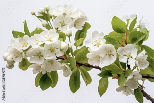 Myrtle Flower Blossom on Tree Branch with White Background