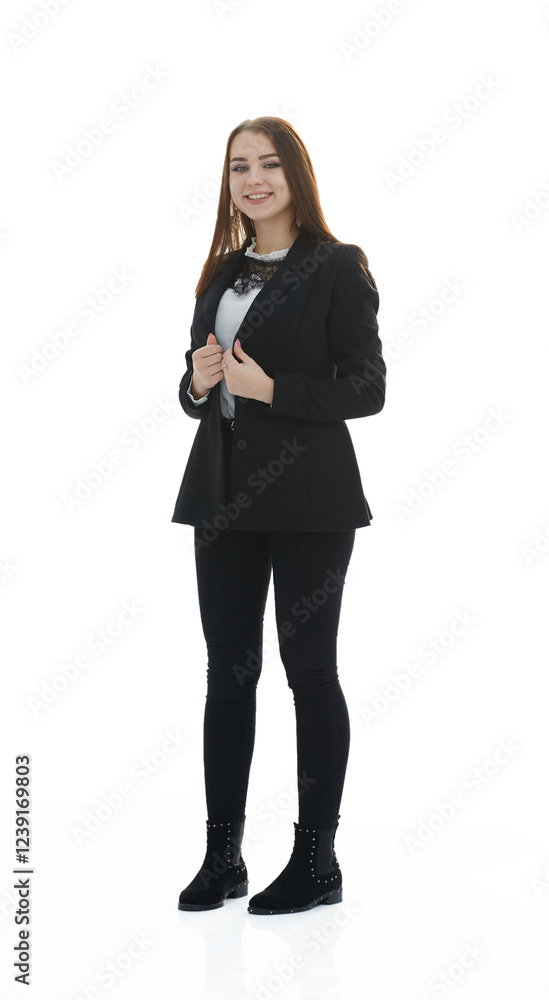 in full growth. attractive girl in jeans and a white blouse . in full growth. attractive girl in jeans and a white blouse .