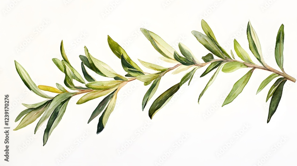 Watercolor Painting of a Green Olive Branch Watercolor Painting of a Green Olive Branch