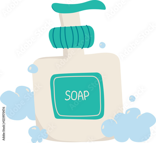 Hand drawing Illustration liquid soap bottle