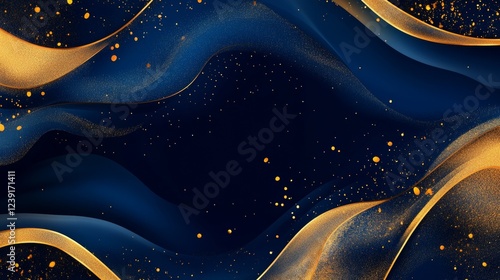 Golden anniversary card template for luxury events and weddings. Blue and gold design for a grand celebration. Creative and elegant design for thank you notes, event conferences, and more.