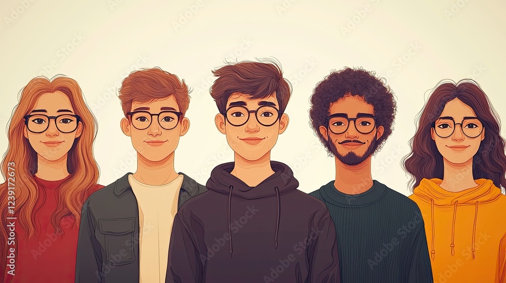 Fototapeta premium Diverse group of young adults wearing glasses