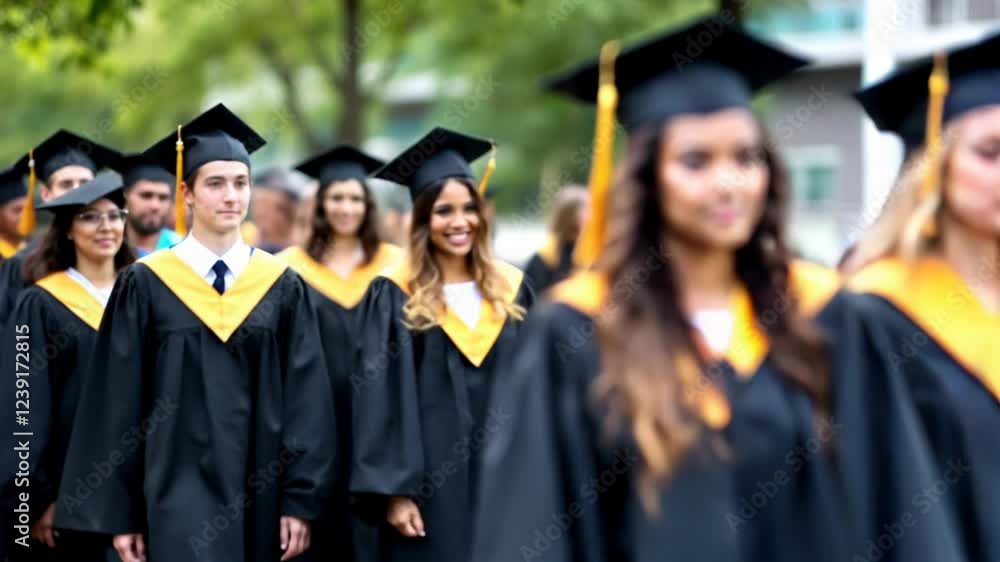 A group of graduates wearing black gowns and mortarboards A group of graduates wearing black gowns and mortarboards